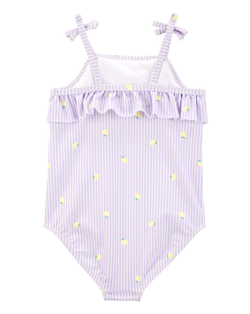 Toddler Girl 1-Piece Striped Lemon Swimsuit - Purple, 