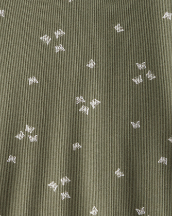 Kid Butterfly Print Ribbed Short-Sleeve Shirt - Olive, 