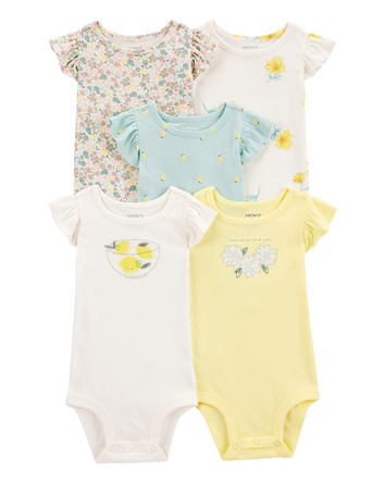 Baby Girl 5-Pack Short-Sleeve Lemon Bodysuits, 