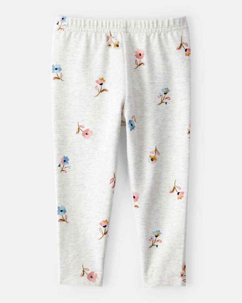 Baby Girl Cotton Floral Stretch Leggings - Grey, image 2 of 4 slides