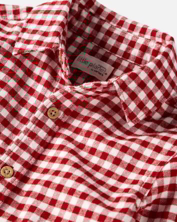 Boys Organic Cotton Button-Front Flannel Shirt, 