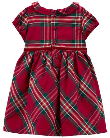 Baby Plaid Sateen Holiday Dress, 