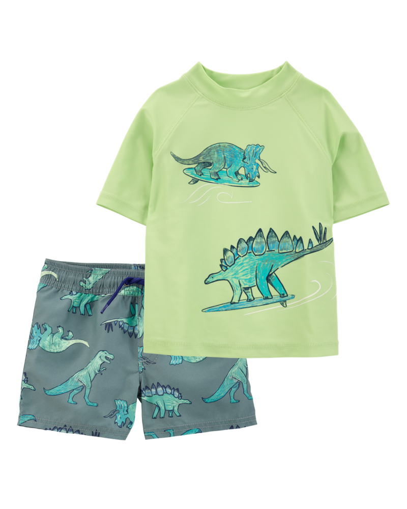 Toddler 2-Piece Dinosaur Rashguard & Swim Trunk Set, image 1 of 6 slides