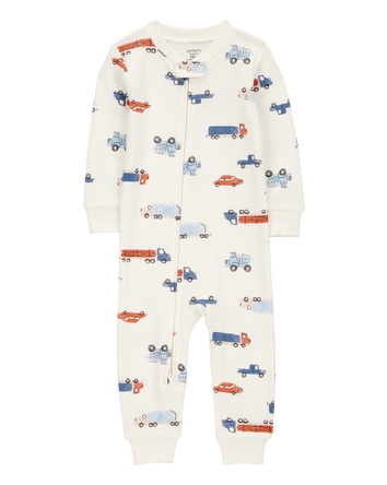 Baby Boy 1-Piece Car Print 100% Snug Fit Cotton Footless Pajamas - Ivory, 