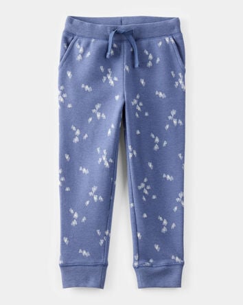 Toddler Girl Heart Print Fleece Drawstring Joggers - Blue, 