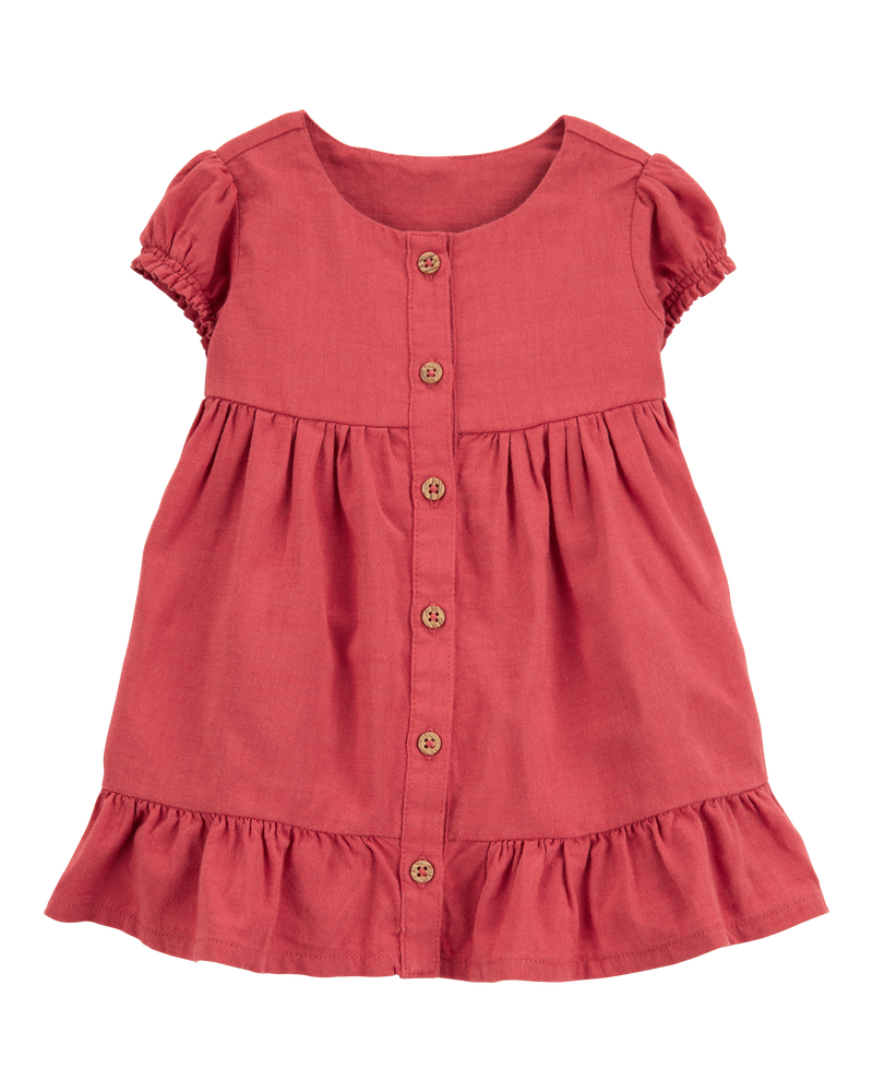 Baby Short-Sleeve Linen Look-Alike Tiered Dress - Red, image 1 of 5 slides