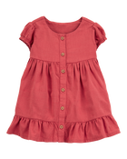 Baby Short-Sleeve Linen Look-Alike Tiered Dress - Red, image 1 of 5 slides