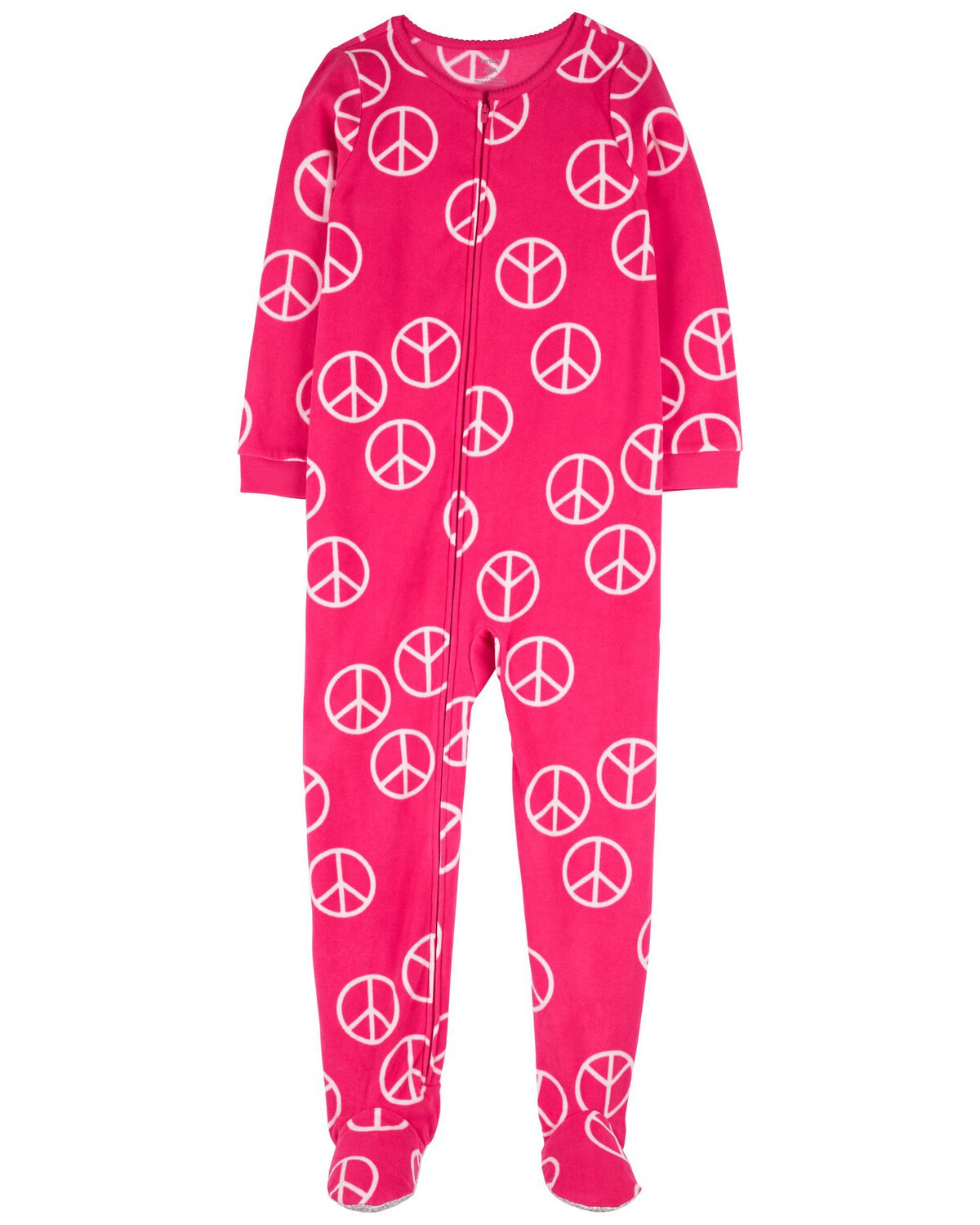 Pink Kid 1Piece Peace Fleece Footie Pajamas