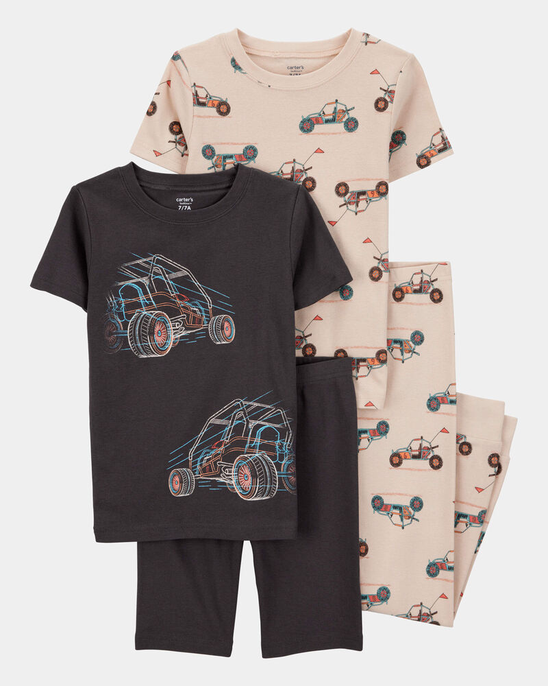 Boys 4-Piece Race Car 100% Snug Fit Cotton Pajamas - Black/Khaki, image 1 of 4 slides