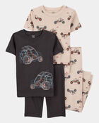 Boys 4-Piece Race Car 100% Snug Fit Cotton Pajamas - Black/Khaki, image 1 of 4 slides