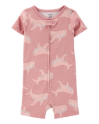 Baby Whale Print Snug Fit Cotton 1-Piece Pajamas - Pink, image 1 of 4 slides