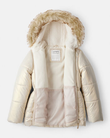 Girls Hooded Heavyweight Winter Jacket - Cream, 