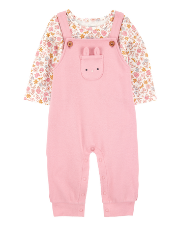 Baby 2-Piece Floral Bunny Long-Sleeve Tee & Coverall Set - Pink, 
