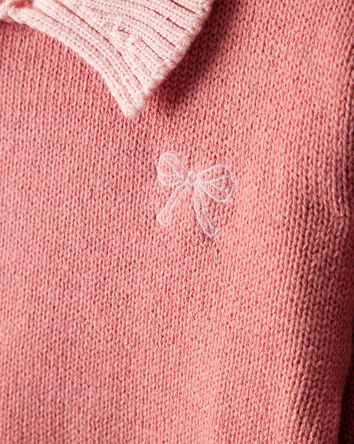 Baby Girl Bow Cotton Long-Sleeve Sweater - Pink, 