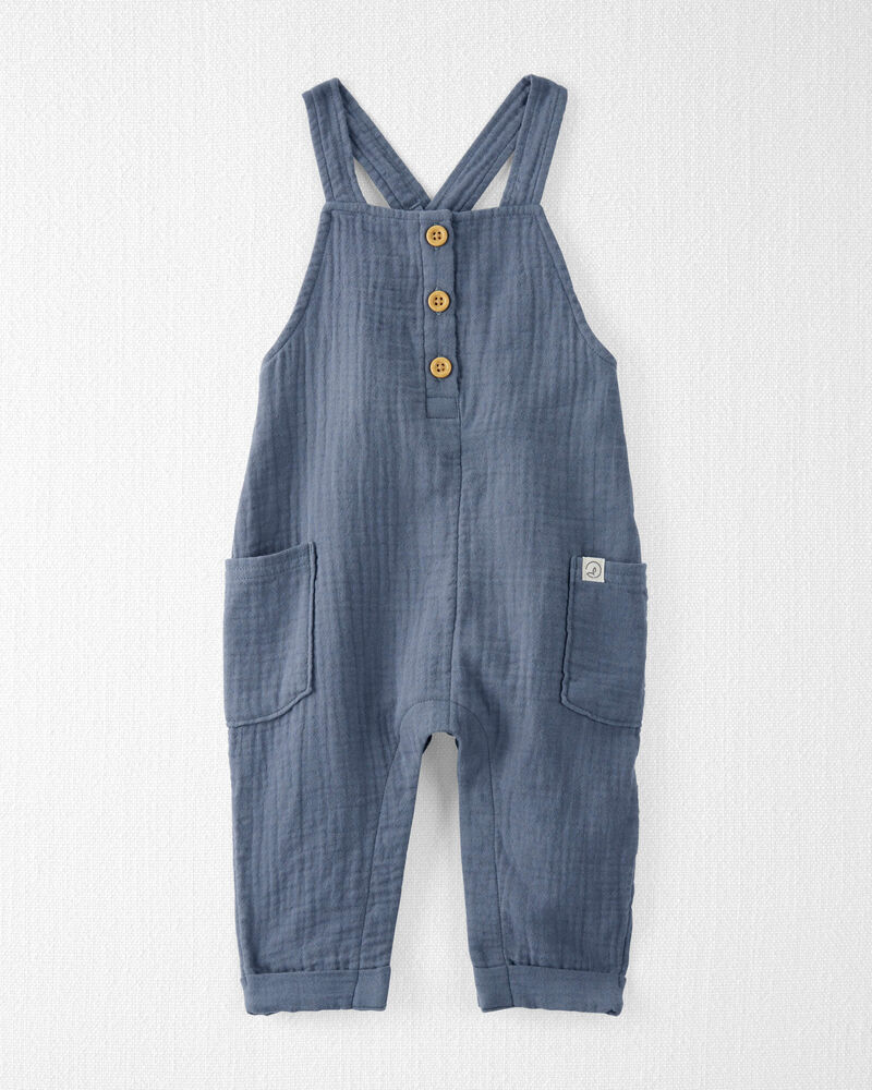 Baby Organic Cotton Gauze Overalls in Blue, image 1 of 5 slides
