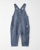 Baby Organic Cotton Gauze Overalls in Blue, image 1 of 5 slides