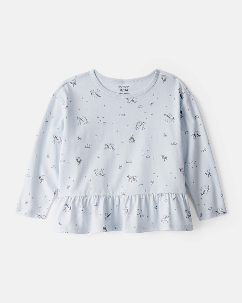Toddler Girl Unicorn Print Long-Sleeve Top - Blue, image 1 of 3 slides