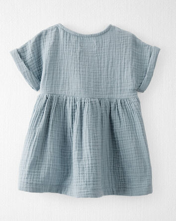Baby Organic Cotton Gauze Dress in Blue, 