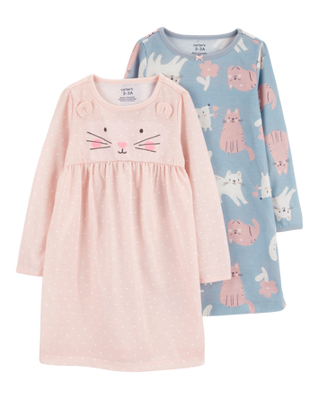 Kid 2-Pack Cat Nightgowns, 
