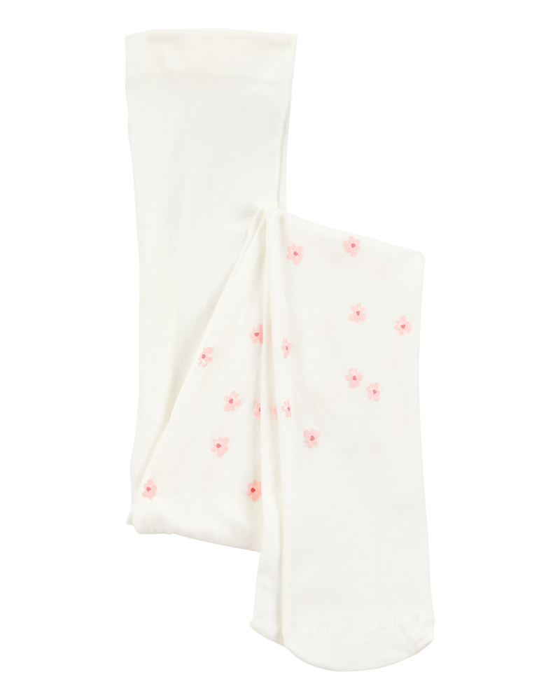 Baby Girl Floral Tights - Cream, image 1 of 3 slides