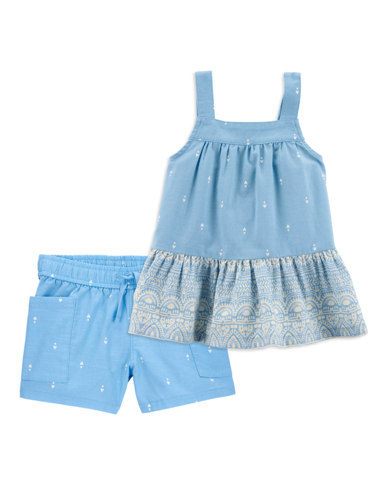 Toddler 2-Piece Heart Drop Print Tank & Drawstring Shorts Set - Blue
, image 1 of 9 slides