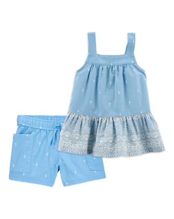 Toddler 2-Piece Heart Drop Print Tank & Drawstring Shorts Set - Blue
, 