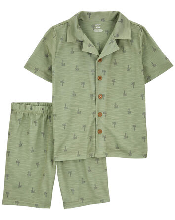 Kid 2-Piece Palm Tree Coat-Style Loose Fit Pajama Set, 