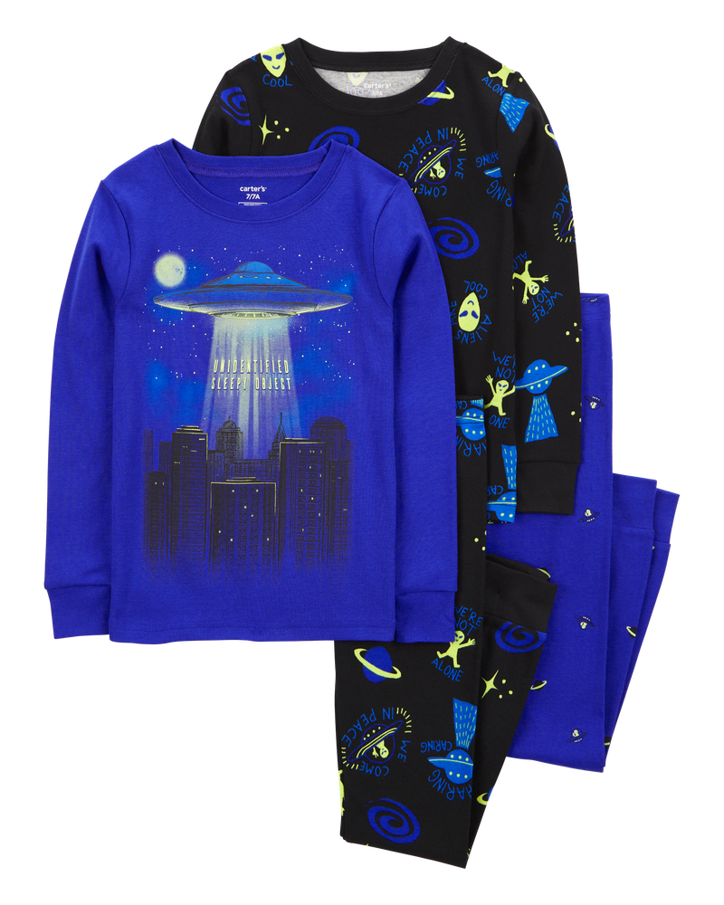 Kid 4-Piece Space Alien 100% Snug Fit Cotton Pajamas, image 1 of 5 slides