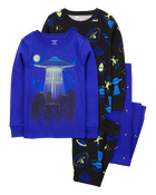 Kid 4-Piece Space Alien 100% Snug Fit Cotton Pajamas, image 1 of 5 slides