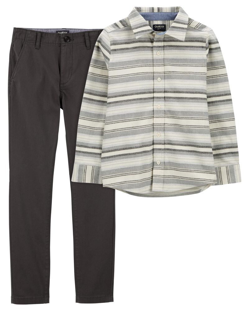 Kid 2-Piece Flannel Button-Front Shirt & Chino Pants Set, image 1 of 3 slides