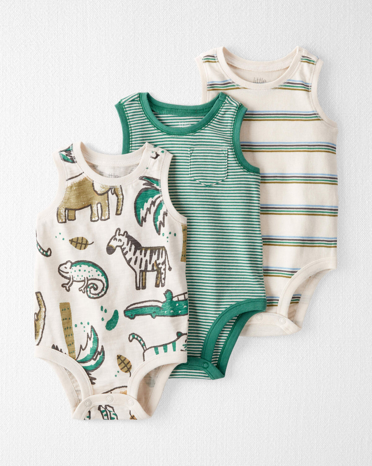Little Planet by Carter’s Organic Baby 3pk Striped Bodysuit - White/Green  Newborn