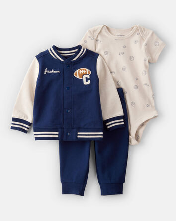Baby 3-Piece Varsity Freshman Little Jacket Set - Navy/Ivory, 
