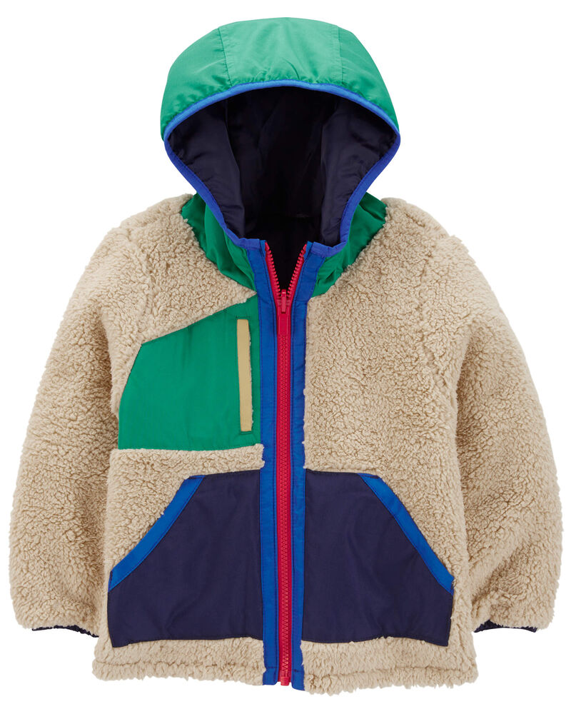 Toddler Colorblock Faux Sherpa Mid-Weight Jacket, image 1 of 4 slides