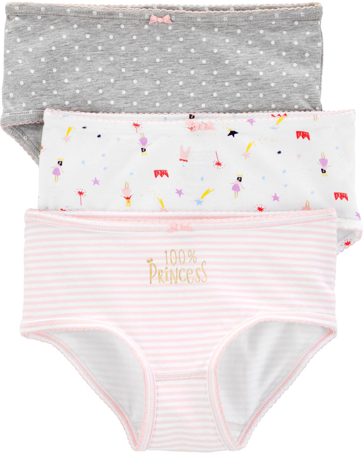 Pink/Grey 3Pack Princess Print Cotton Underwear