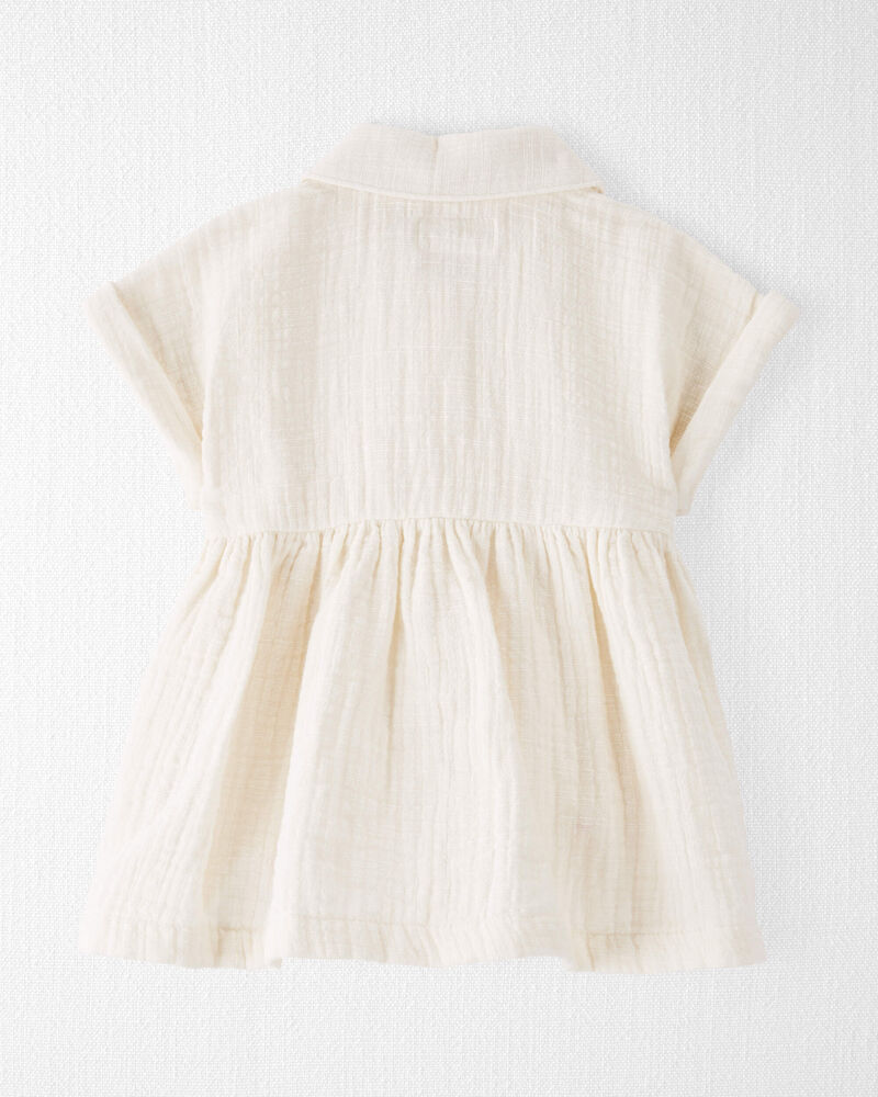 Baby Organic Cotton Button-Front Dress in Cream, image 2 of 7 slides