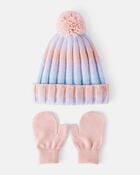 Toddler Girl 2-Piece Ombre Winter Hat & Mittens - Purple, image 1 of 3 slides