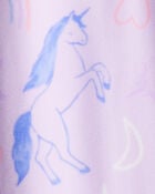 Girls Unicorn Print Loose Fit Long-Sleeve Zip-Up 1-Piece Pajamas - Purple, image 2 of 3 slides