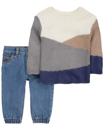 Baby Colorblock Sweater & Denim Jeans Set, 