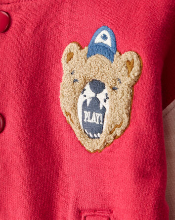 Baby Boy Bear Varsity Jacket - Red/Ivory, 
