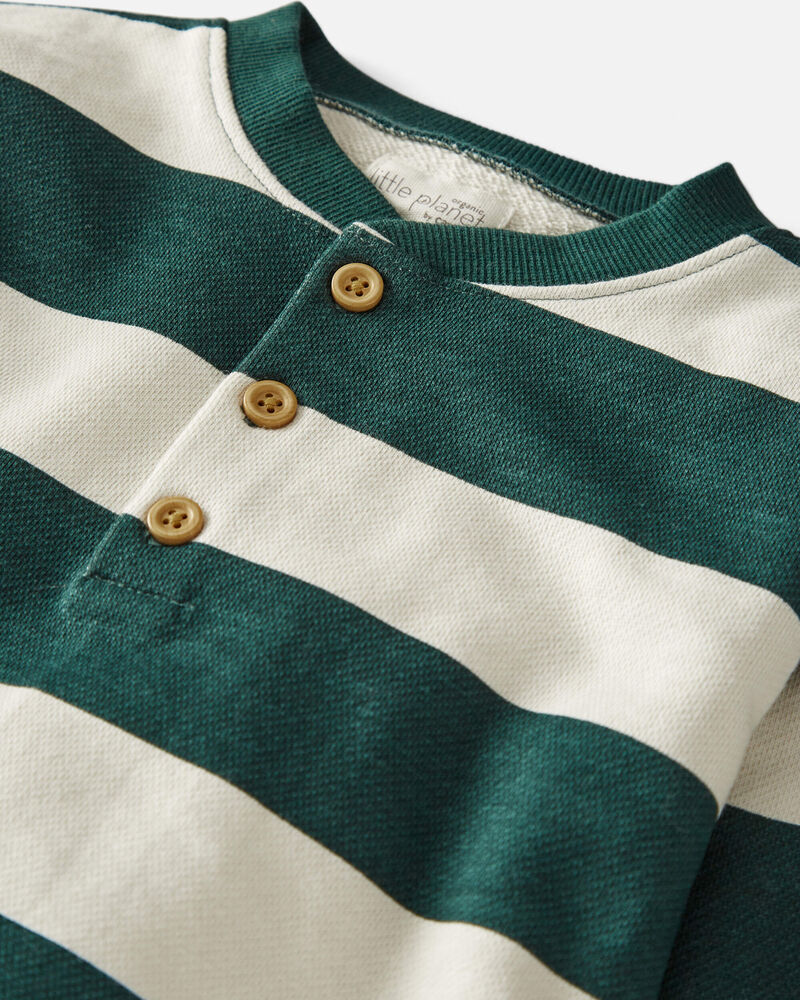 Toddler Organic Cotton Fleece Henley in Stripes, image 2 of 4 slides