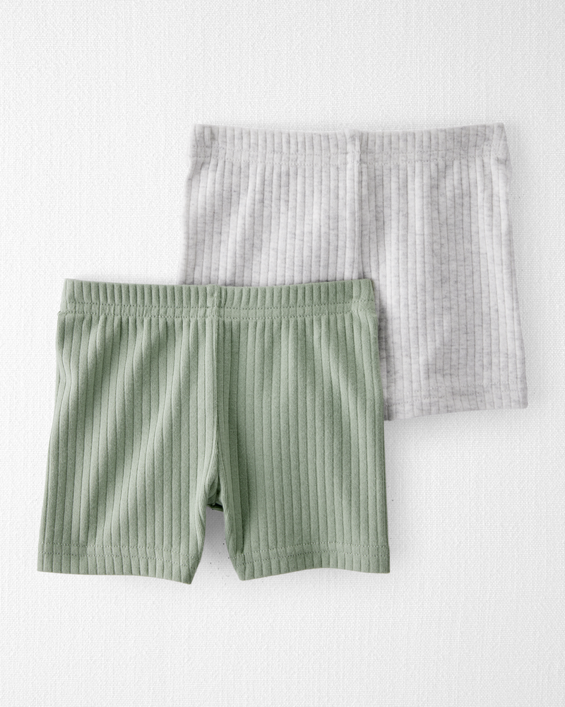 Baby Girl 2-Pack Organic Cotton Ribbed Pedal Shorts, image 2 of 4 slides