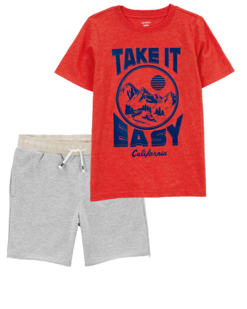 Kid 2-Piece Take It Easy Graphic Tee & Pull-On Knit Shorts Set, image 1 of 1 slides