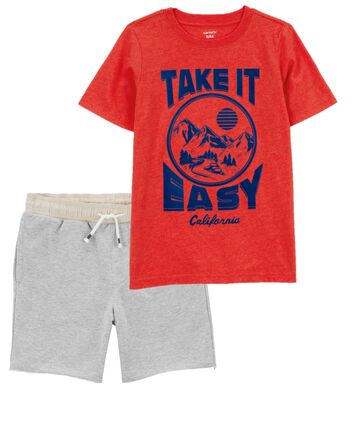 Kid 2-Piece Take It Easy Graphic Tee & Pull-On Knit Shorts Set, 