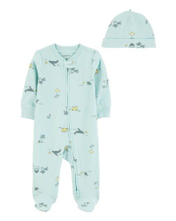 Baby 2-Piece Beach 2-Way Zip Sleep & Play Pajamas - Blue, 