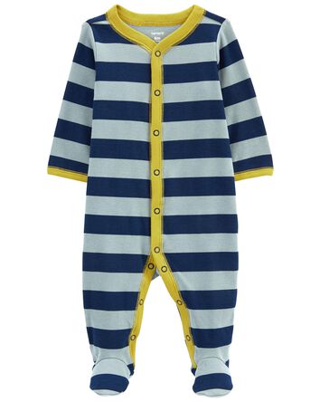 Baby Striped Snap-Up Cotton Blend Sleep & Play Pajamas, 