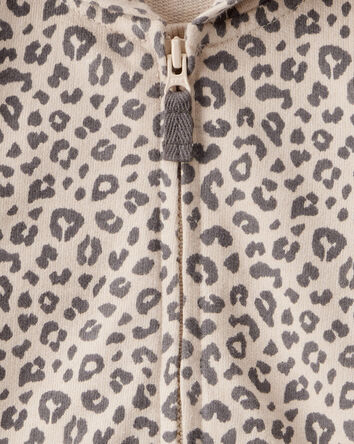 Baby Girl Cat Leopard Print Cotton Long-Sleeve Hooded Jumpsuit - Brown, 