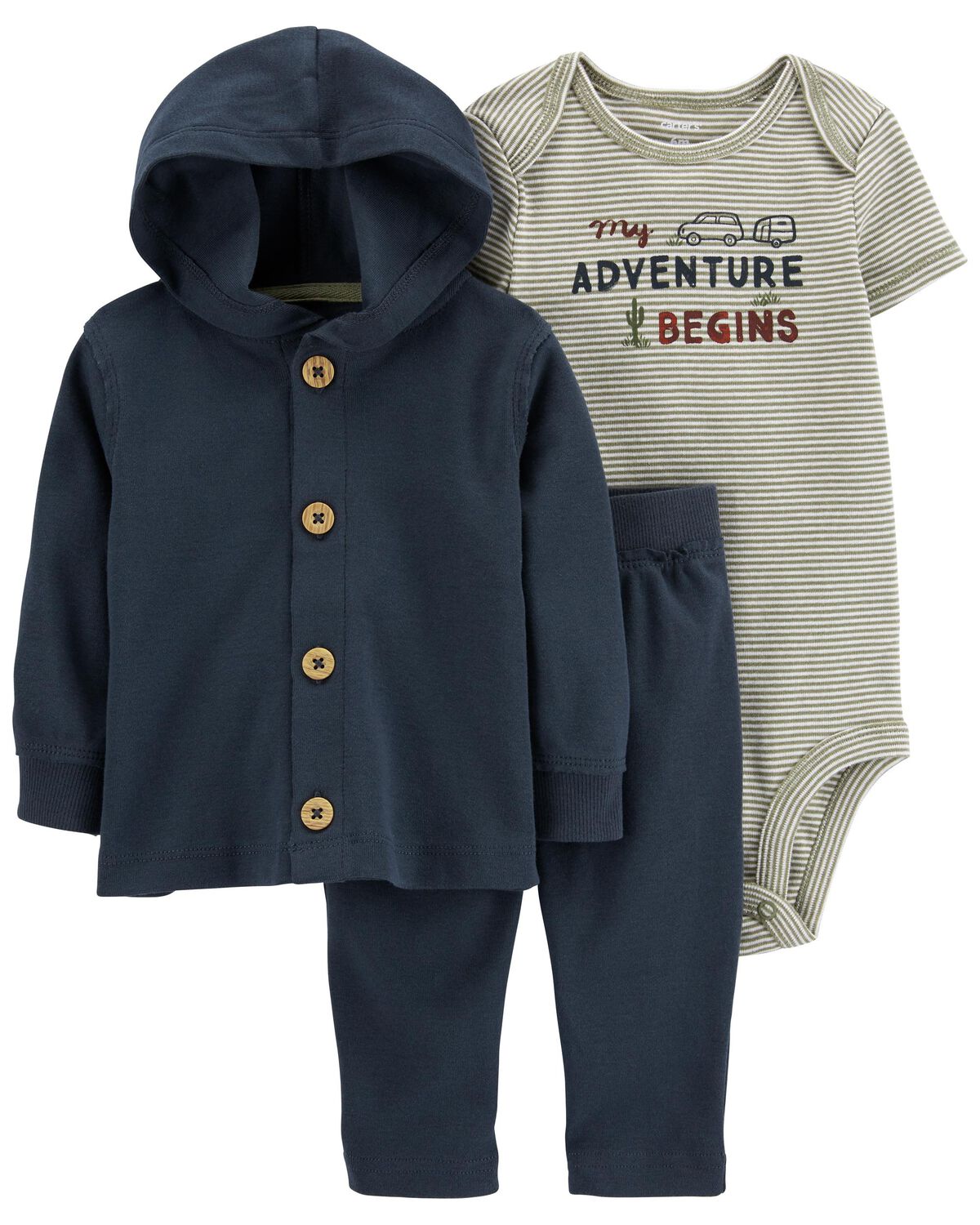 Navy/Heather Baby 3Piece Little Cardigan Set