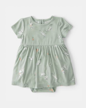 Baby Girl Easter Bunny PurelySoft Short-Sleeve Bodysuit Dress - Green, 