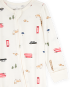 Baby London Print 2-Way Zip PurelySoft Sleep & Play Pajamas - Ivory, image 3 of 6 slides