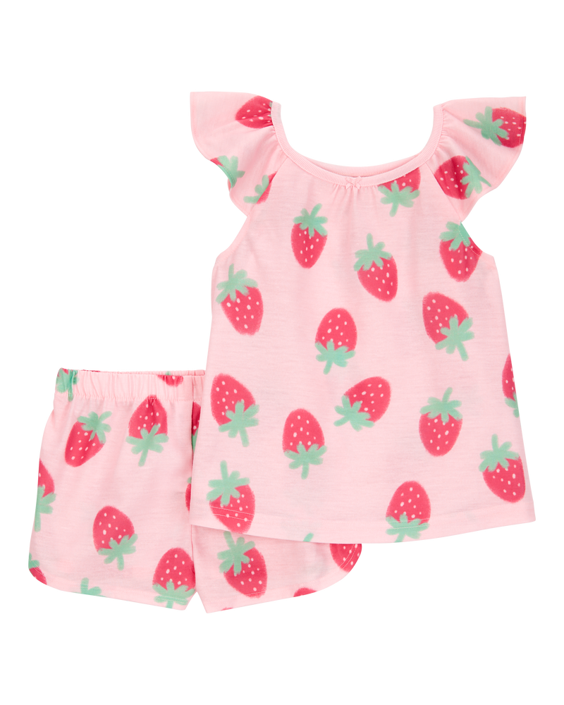 Toddler Girl Strawberry Print Loose Fit 2-Piece Pajamas - Pink, image 1 of 3 slides
